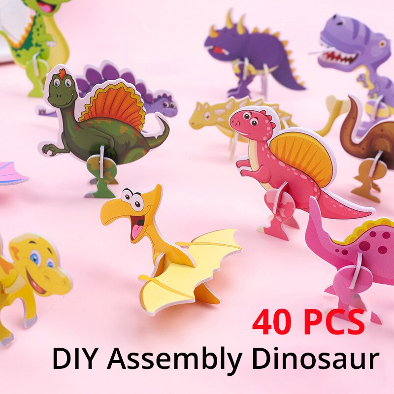 Kids Toys Dinosaur - 40 Buah Puzzle 3D Dinosaurus Kertas