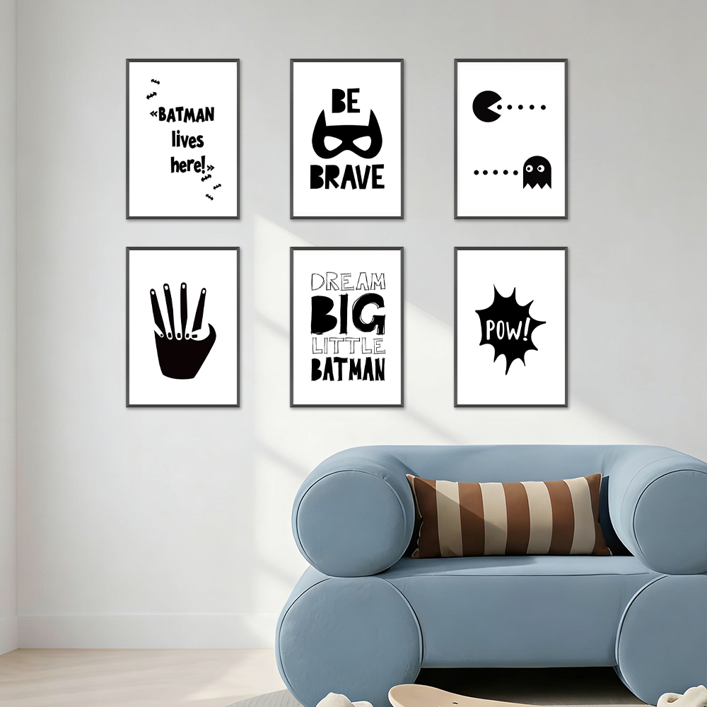 Kids Toys Quotes - Poster Minimalis Pahlawan Super Hitam dan