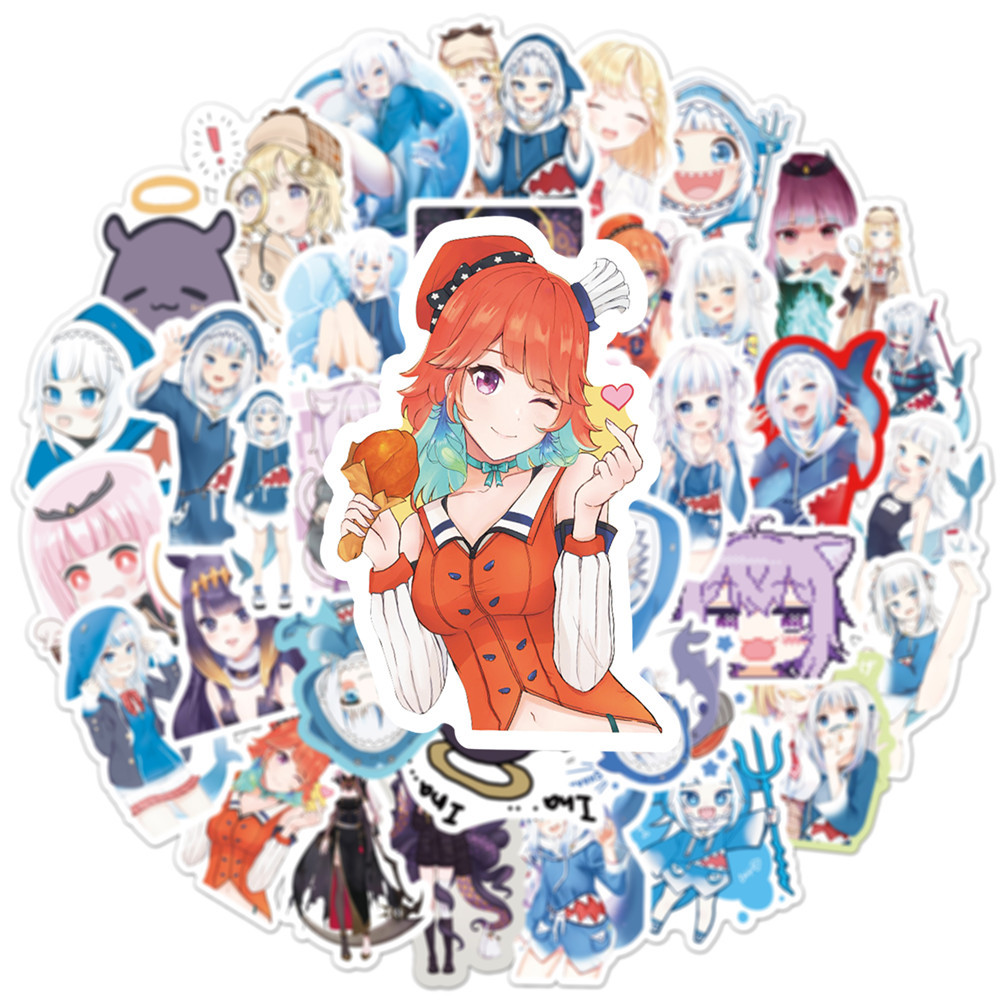 50 Buah Stiker Gawr Gura Stike - Kids Toys Cartoon Images ulasan dan harga