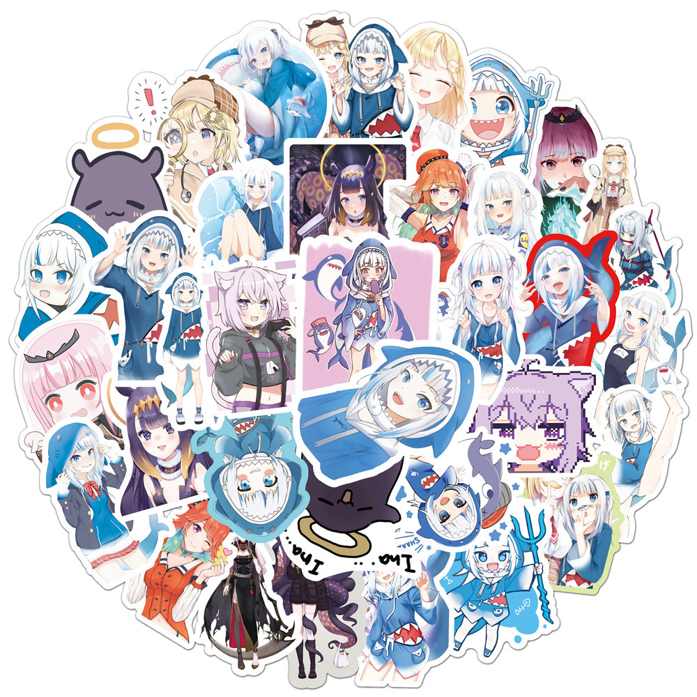 50 Buah Stiker Gawr Gura Stike - Kids Toys Cartoon Images ulasan dan harga