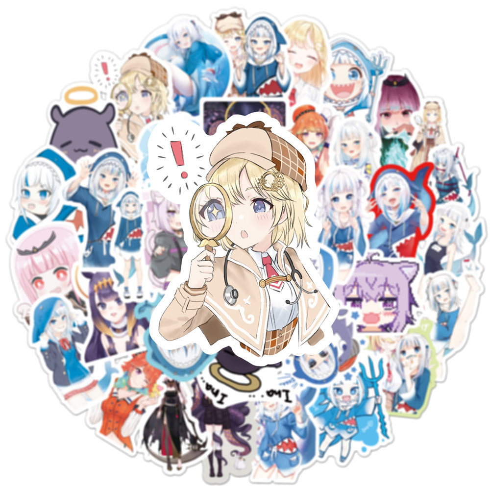 50 Buah Stiker Gawr Gura Stike - Kids Toys Cartoon Images ulasan dan harga